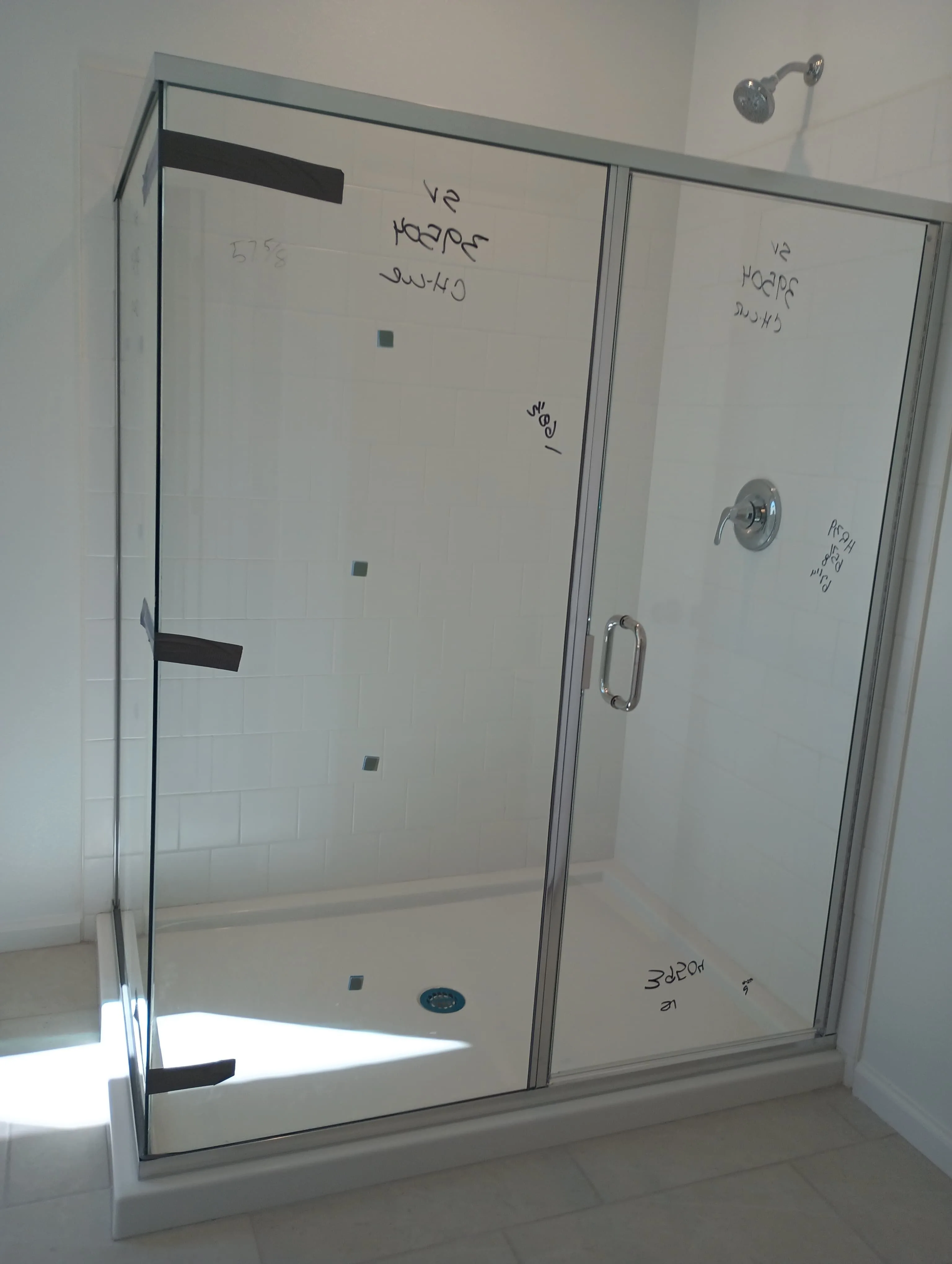 Glass shower with production measurements