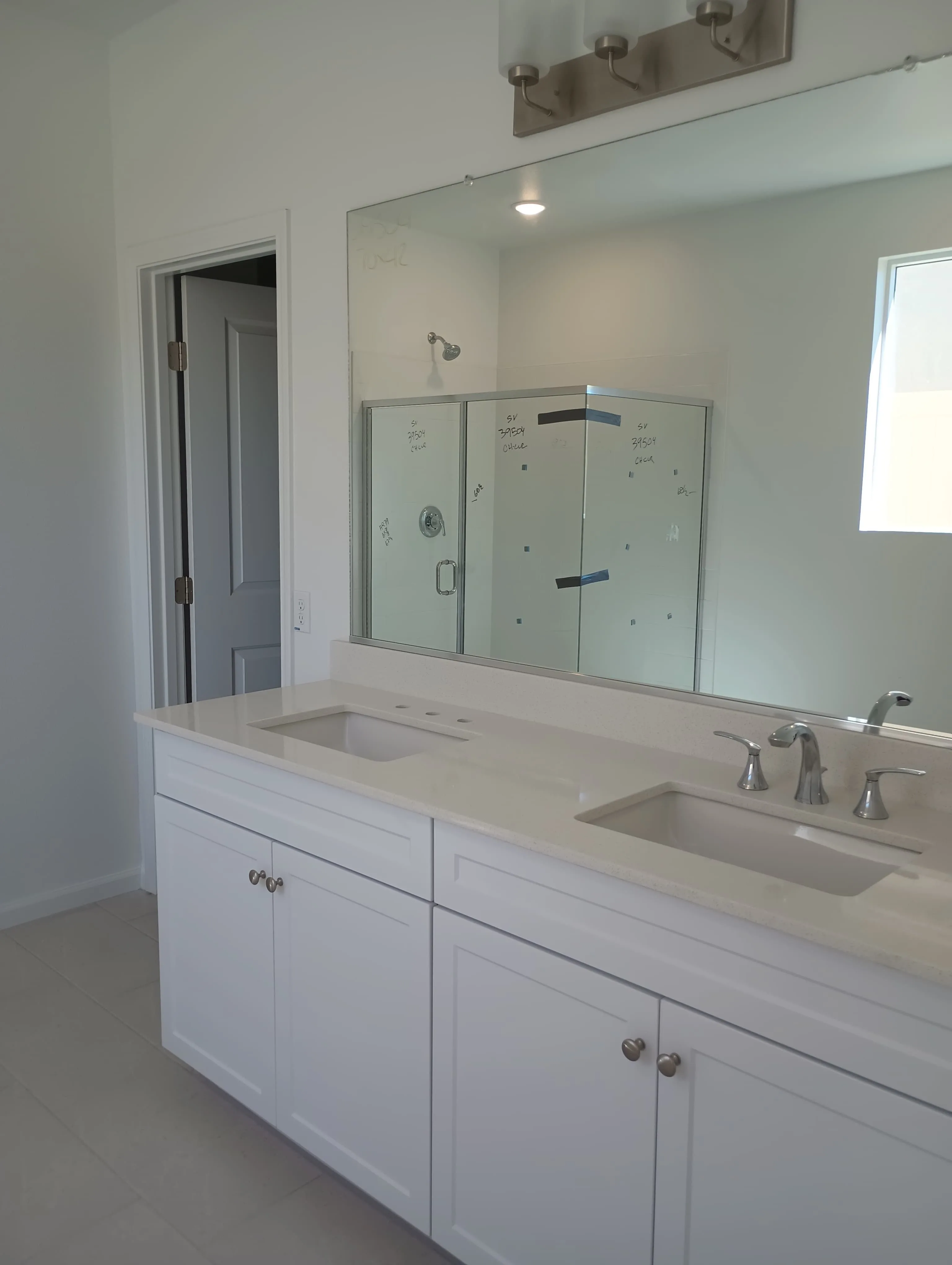 Finished double-sink vanity installation